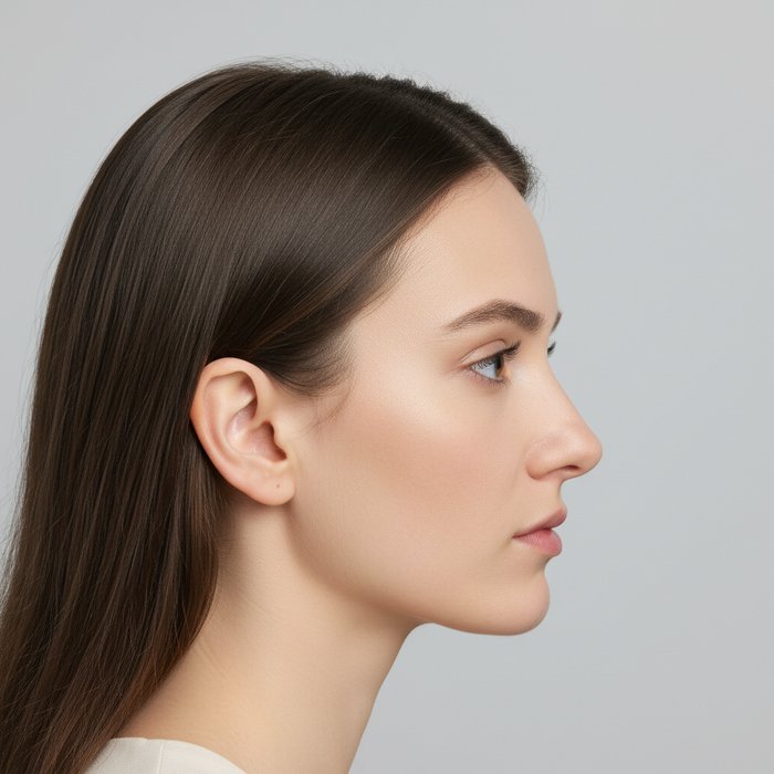 Фотография человека в профиль, лицо центрировано, фон светло‑серый, соответствие требованиям к фото для международного паспорта, фотореализм, 4K