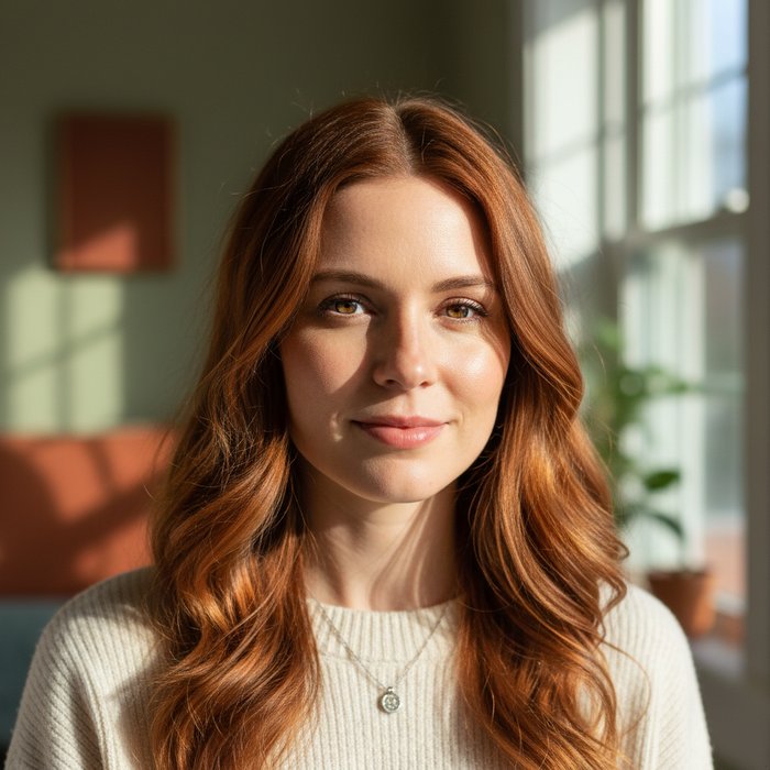 Портрет женщины в естественном дневном свете, яркие естественные цвета, высокое разрешение, фотореализм, профессиональная фотосъёмка