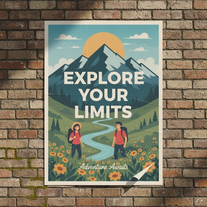 фотореалистичный рекламный плакат на стене, где оригинальная надпись заменена на новую фразу, естественное освещение, детализированная текстура, 4K