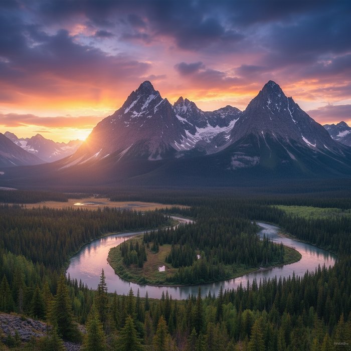 Тот же пейзаж, уменьшённый до заданного количества пикселей, сохраняющий детали, яркие цвета и естественное освещение, фотореализм, 4K