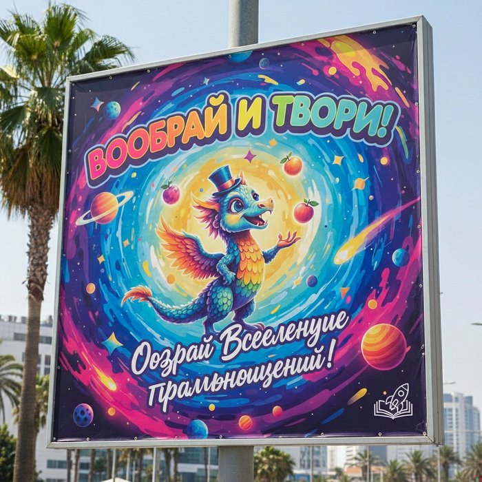 тот же рекламный баннер, но с изменённым текстом, сохранённый шрифт и стиль, естественное освещение, высокая детализация