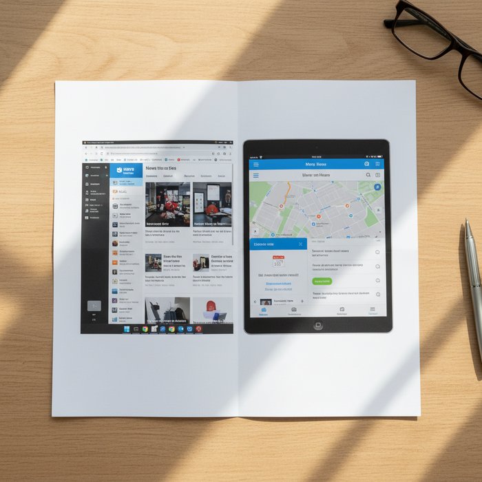 Фотореалистичный документ, где два скриншота, сделанных на разных экранах, соединены в один лист, чёткие детали интерфейса, естественное освещение, высокая детализация, 4K