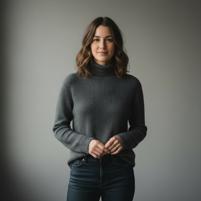 тот же портрет, расширенный по бокам, с плавным переходом к мягкому нейтральному фону, естественное освещение, высокая детализация, фотореализм, 4K