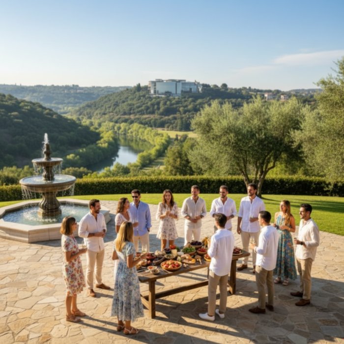 Те же люди на открытой площадке, передний план резкий, задний план плавно размытый, естественное освещение, фотореализм, высокая детализация, 4K