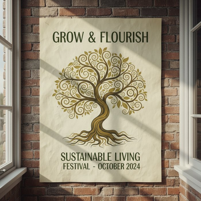 фотореалистичное изображение плаката с заменённым текстом, новый шрифт гармонично вписан в дизайн, детали плаката чёткие, естественное освещение, 4K