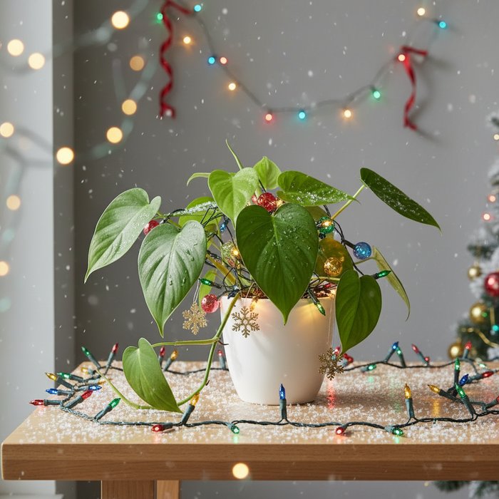 то же фото, преобразованное в новогоднюю сцену: добавлен снег, гирлянды, яркие огни, праздничные цвета, естественное освещение, высокая детализация, фотореализм, 4K