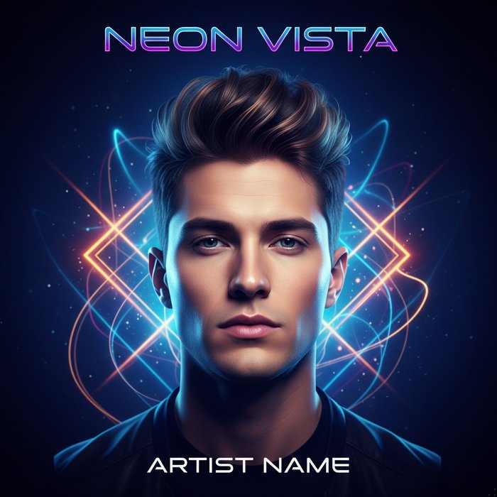 Обновлённая обложка трека: оригинальный портрет исполнителя в центре, улучшенные детали кожи, яркое освещение, добавленные абстрактные световые линии, современный шрифт названия, высокое разрешение, 4K