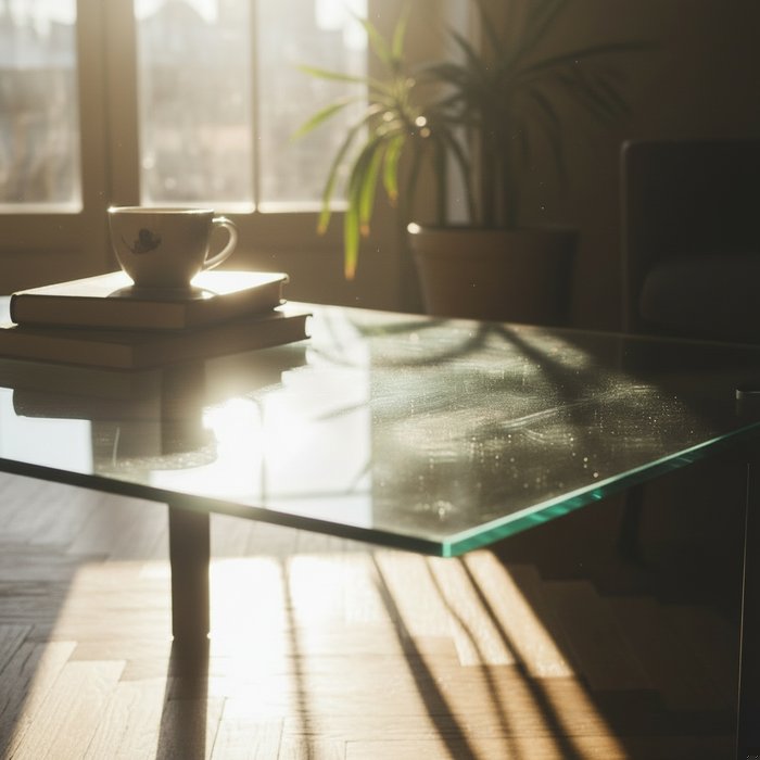 та же сцена без блика, чистая стеклянная поверхность, детали полностью видны, естественное освещение, фотореализм, 4K