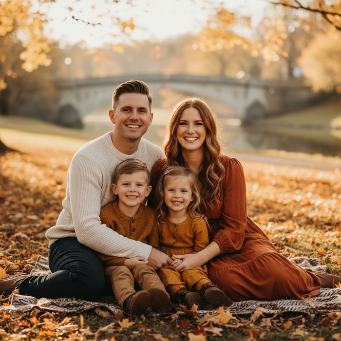 фотореалистичная семейная фотография, мужчина без бороды и усов, естественное освещение, теплые тона, 4K, высокая детализация