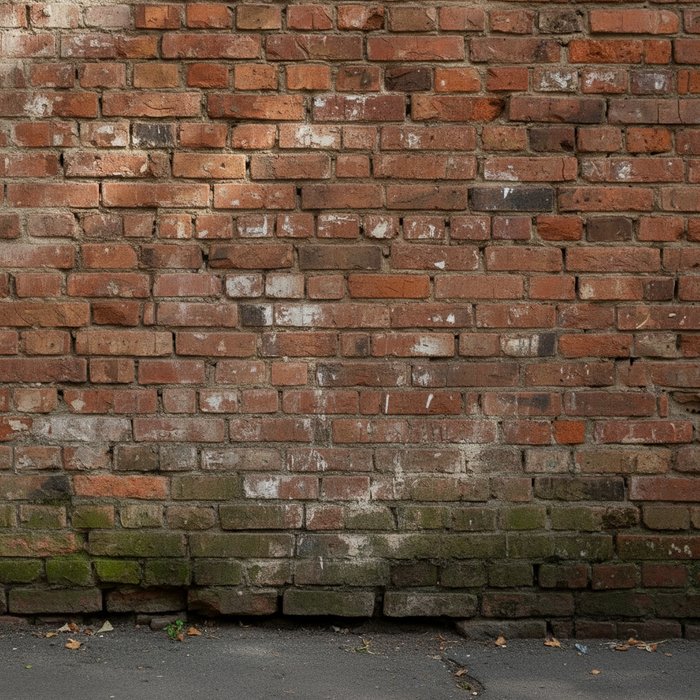 тот же угол улицы, но без надписи, кирпичная стена выглядит чистой и ровной, естественное дневное освещение, высокая детализация, фотореализм