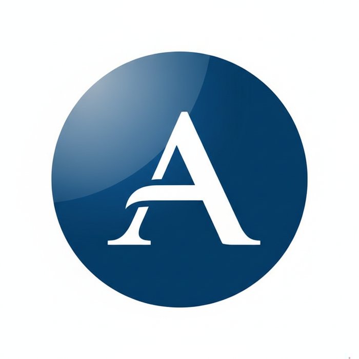 Логотип компании в виде синего круга с белой буквой, снятый на бумажном фоне, после удаления фона помещён на чистый прозрачный фон, детали логотипа сохранены, естественное освещение, высокая детализация, 4K