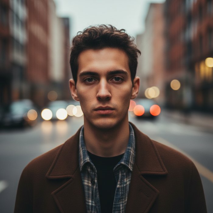 чёткий и яркий портрет молодого человека, естественная кожа, детализированные волосы, насыщенные цвета, мягкое естественное освещение, 4K