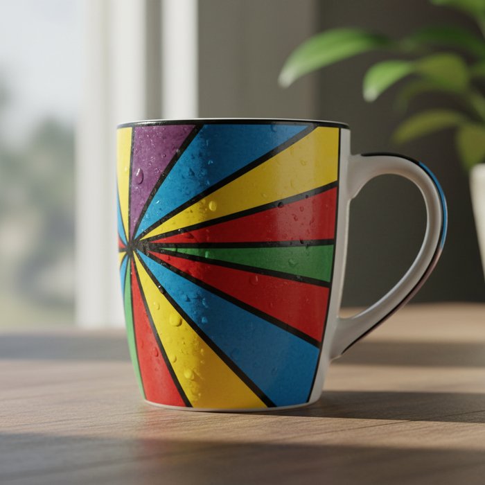 Крупный план кружка с чёткими границами, яркими цветами, естественное освещение, фотореализм, высокая детализация, 4K