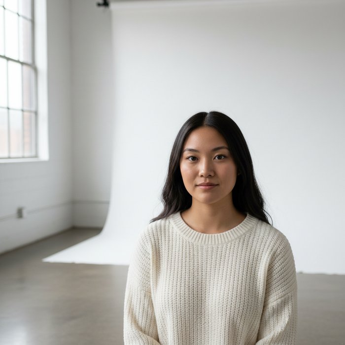 фотореалистичный портрет в студии без проволок, чистый фон, естественное освещение, мягкие тени, высокая детализация, 4K